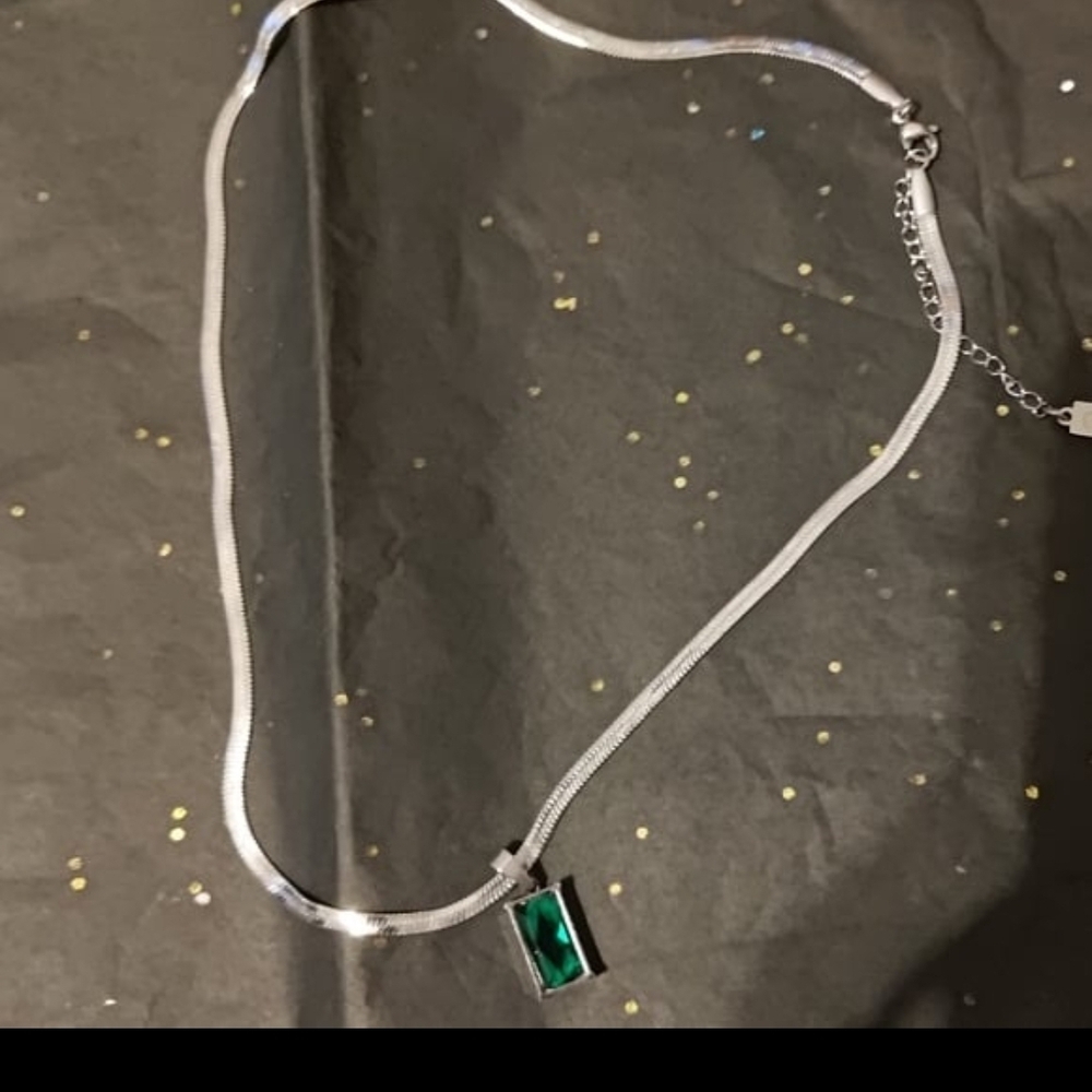 Silver Necklace with Green Pendant
